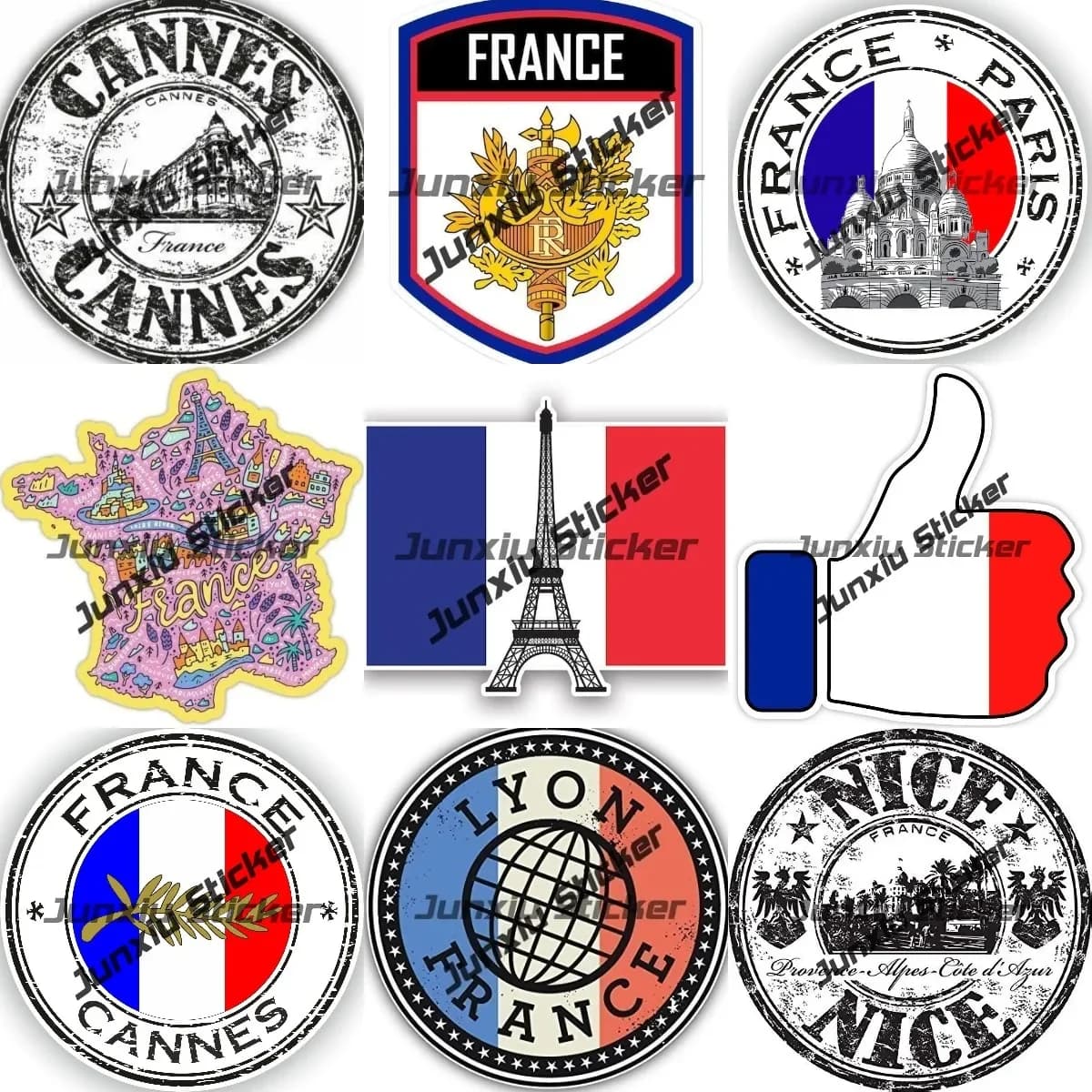 Autocollants d'emblème France Coat of Arms Feel, Paris, Mont Martre, sceau de Cannes, autocollant en forme de tour Eiffel