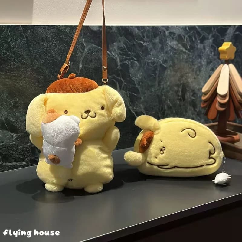 Sac à bandoulière en peluche Pompompurin pour femme, sacoche de téléphone en fourrure douce, idéal pour le camping, les voyages, les fêtes, cadeau d'anniversaire féminin