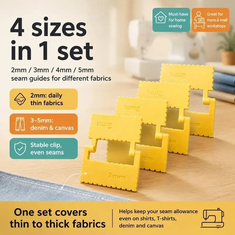 Ensemble de guides de couture ajustables 1/4 pièces 2mm-5mm – Accessoire de couture universel stable pour projets de couture DIY à domicile pour débutants