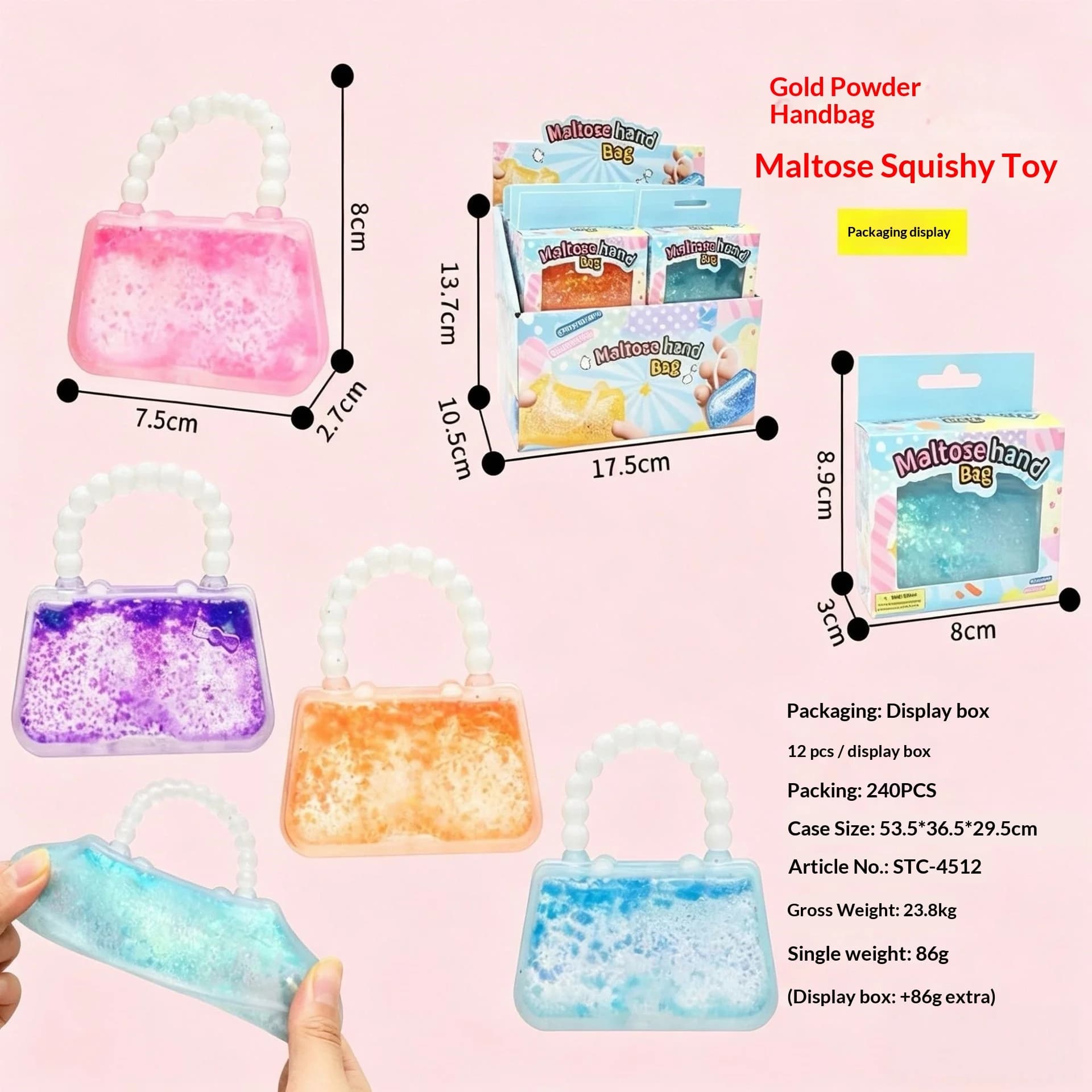 Lot de 12 jouets anti-stress TPR en forme de sac à main, rembourrés de maltose et pailletés, à remontée lente, pour la décompression