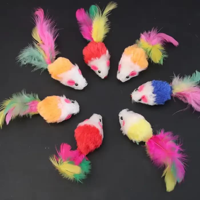 Faux souris en polaire douce pour chat, jouets amusants avec plumes colorées, jouets interactifs pou