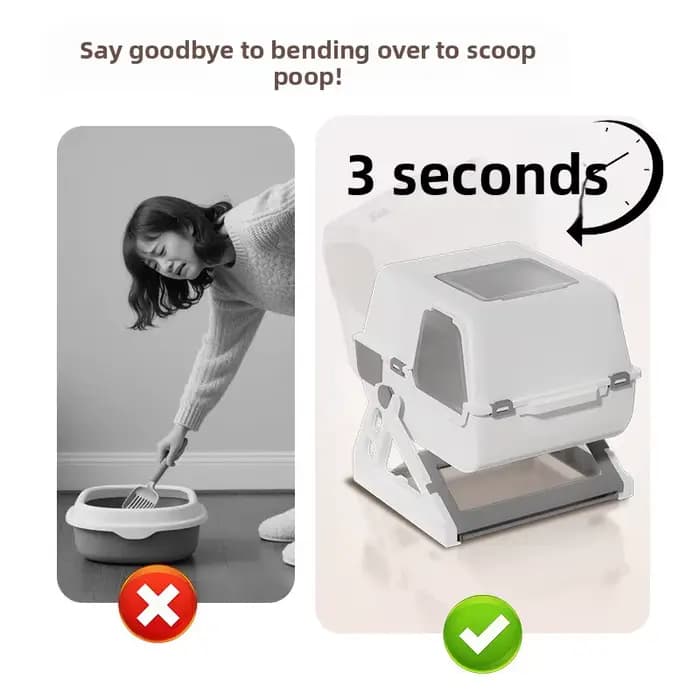 Bac à litière semi-automatique pour chat, fermé, surdimensionné, anti-éclaboussures, sans manutention des excréments, toilette spéciale pour animaux de compagnie