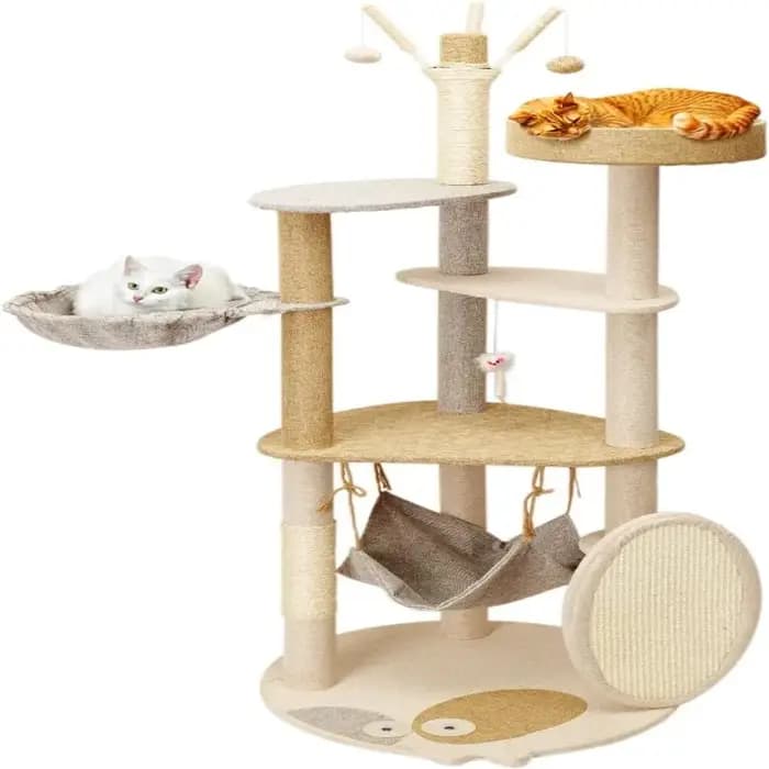 Tour à chat multifonctionnelle avec planche à gratter en Sisal et jouets