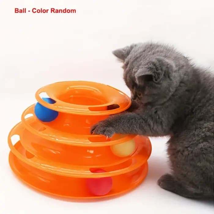 Tour de jouet interactive pour chat à 3 couches avec balles colorées