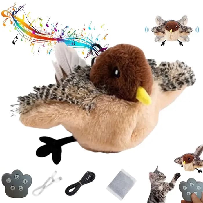 Jouet pour chat Flappy Bird Rechargeable télécommandé, moineau à battre interactif, activé par le contact, son de chirratation et herbe-aux-chats pour chats