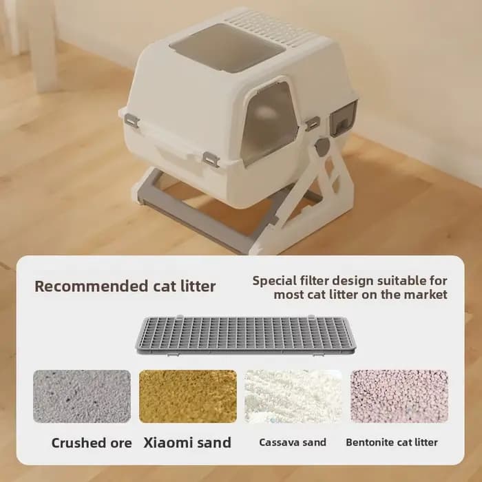 Bac à litière semi-automatique pour chat, fermé, surdimensionné, anti-éclaboussures, sans manutention des excréments, toilette spéciale pour animaux de compagnie