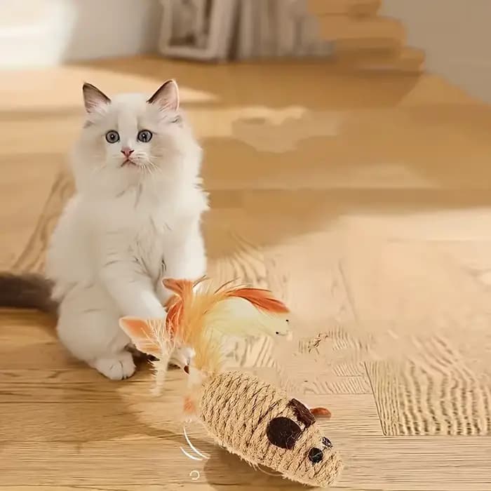 Fausse souris en peluche en sisal pour chat, jouet de simulation coule pour chaton, jouets auto-joua