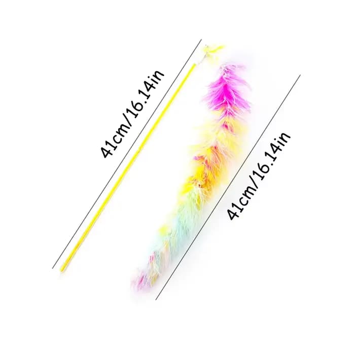Baguette teaser pour chat en plumes arc-en-ciel, jouet interactif coloré pour chat, jeu amusant de chasse et de gonflage pour chatons et chats adultes,