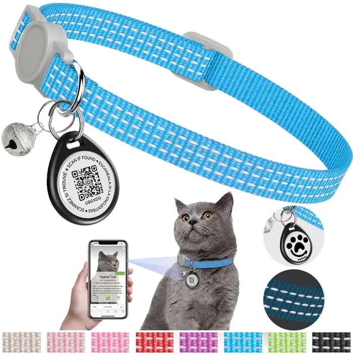 Collier pour chat avec code QR anti-perte et étiquette nominative