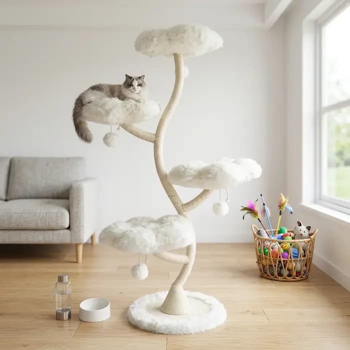 Arbre à chat multi-niveaux en rotin