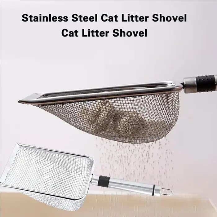 Pelle à litière pour chat en acier inoxydable, poignée durable, facile à nettoyer, conception anti-odeur, pelle à excréments pour animaux de compagnie