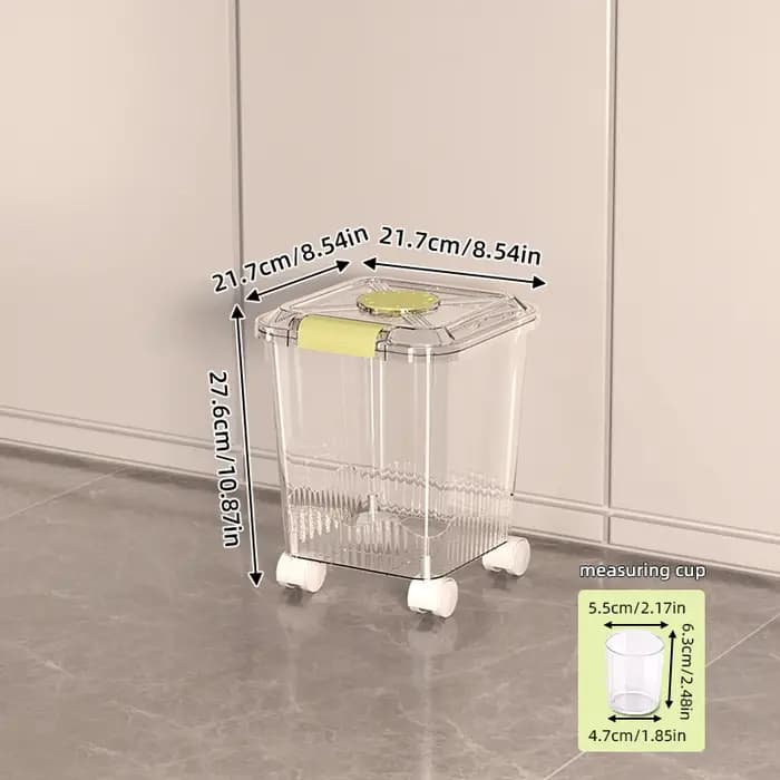 Récipient Transparent de stockage des aliments pour chiens et chats de grande capacité sur roulettes bac d'alimentation Mobile pour animaux de compagnie avec corps clair pour une visualisation facile