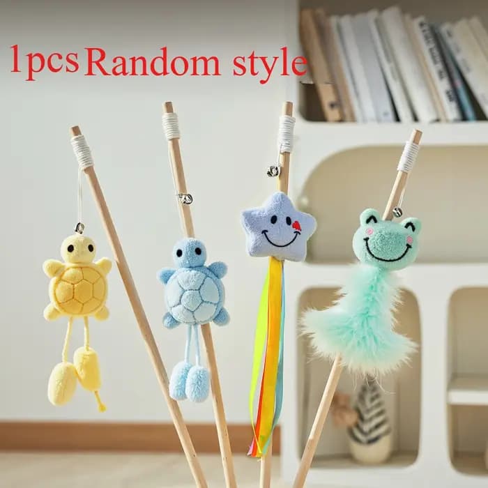 Jouets en bois pour chats, bâton Teaser, tortue résistante aux morsures, jouets interactifs et durables pour chats avec cloche, produits pour animaux de compagnie