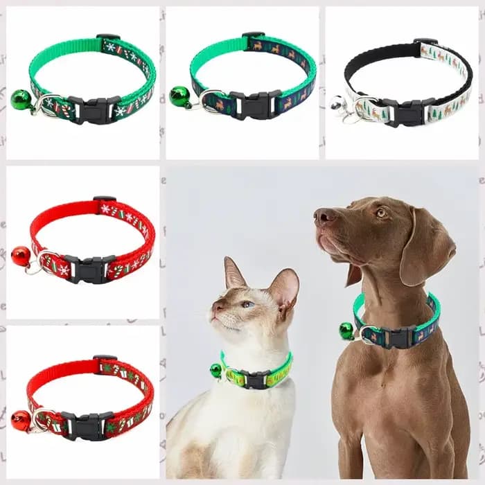 Avec cloche collier de chat de noël polypropylène motif flocon de neige/élan cerf collier de noël pour animaux de compagnie réglable blanc/vert/rouge