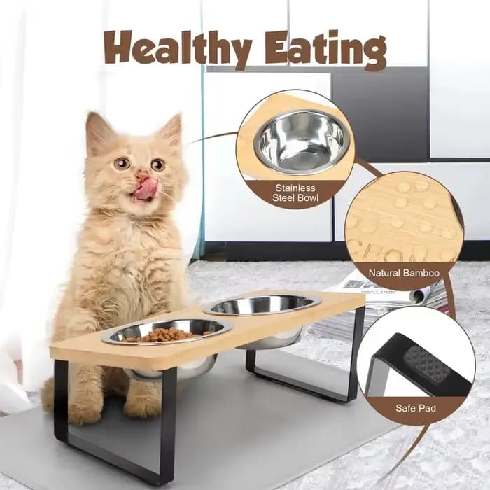 Ensemble de gamelles surélevées et inclinées pour chat avec tapis antidérapant
