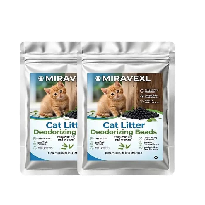 Perles désodorisantes à base de charbon actif haute performance pour litière pour chat – Légèrement parfumées