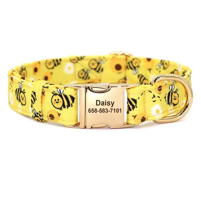 Collier de chien personnalisé imprimé pour fille avec nœud papillon floral