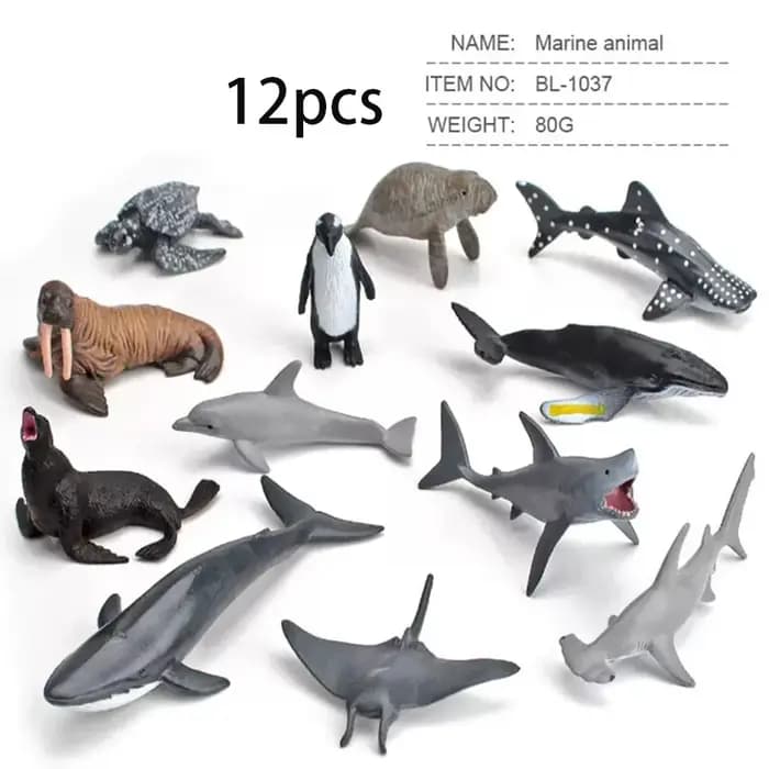 Mini jouets de simulation de la vie marine, 10/12 pièces, modèles réalistes d'animaux marins, requin baleine, dauphin, tortue, jouets pour enfants, cadeau de noël