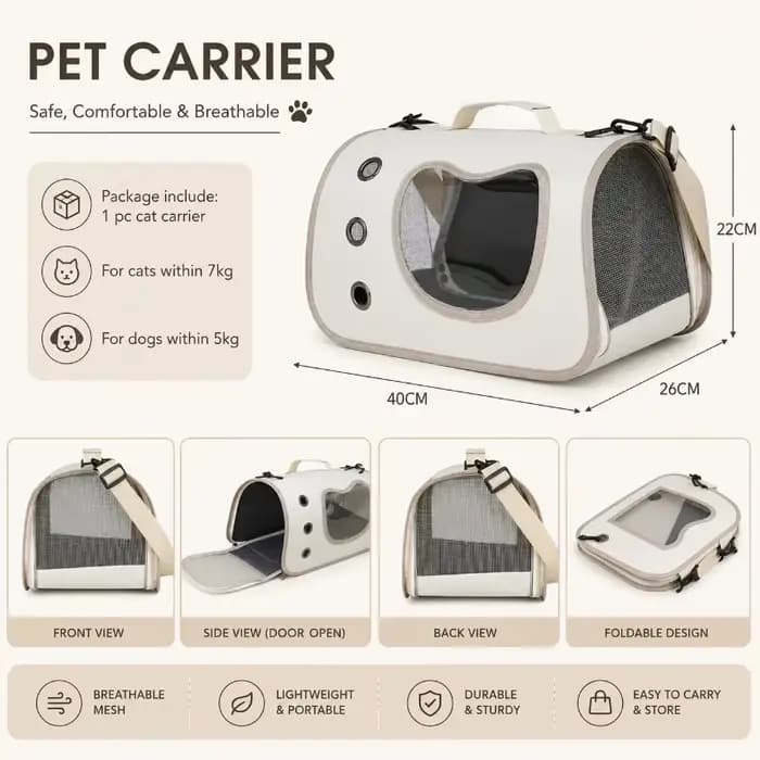 Sac de transport pour animaux de compagnie, sac de voyage pliable en maille respirante pour petits chats et chiots, fournitures de transport pour animaux de compagnie pour la marche en plein air