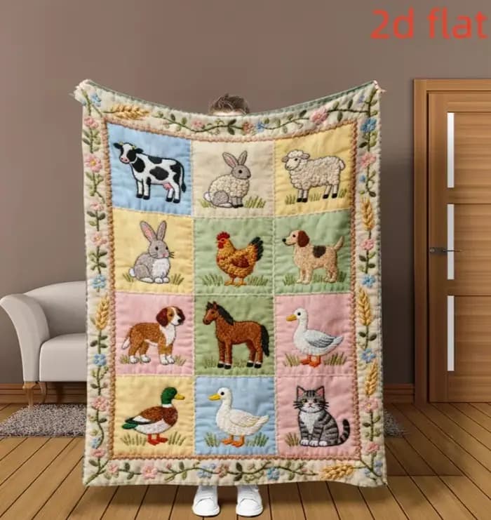 Couverture patchwork confortable pour chat avec des chats et des papillons