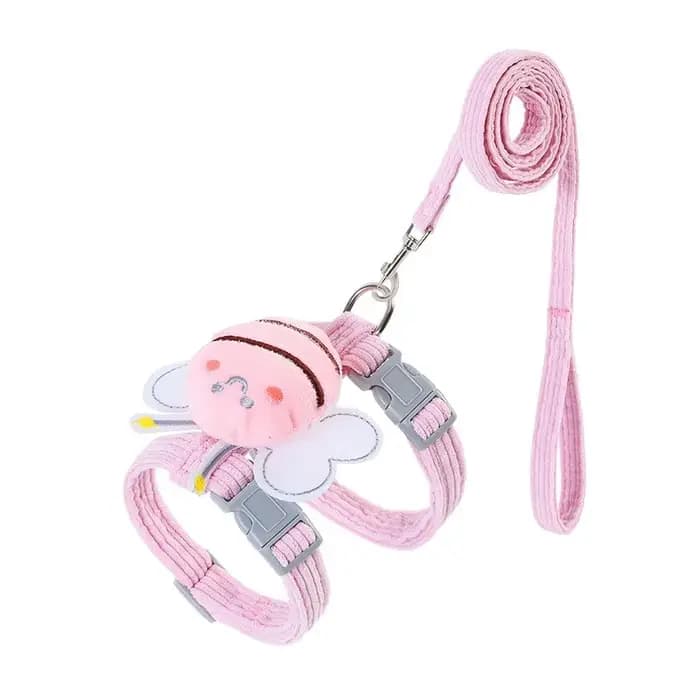 Ensemble de colliers de laisse pour chat, réglable, dessin animé abeille, Double couche, harnais pour chien, pour petits et moyens animaux de compagnie, laisse de marche en plein air