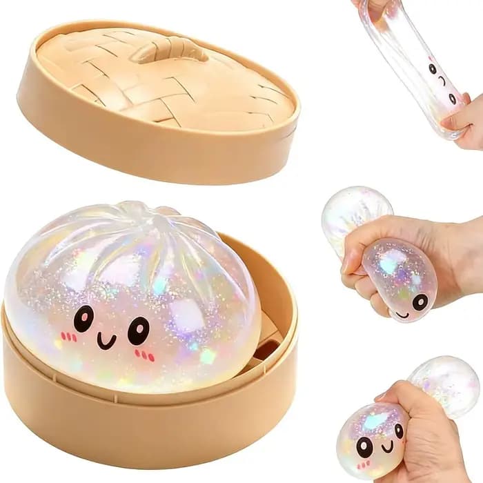 Jouet Squishy en forme de pain vapeur 2026 avec boîte de cuisson vapeur, jouet anti-stress à rebond, boule sensorielle pour adultes