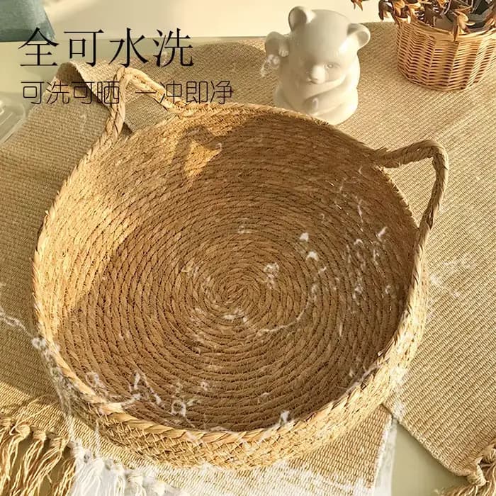 OUZEY rotin tissage chat panier animal de compagnie chat lit avec coussin doux chaud chiot chaton li