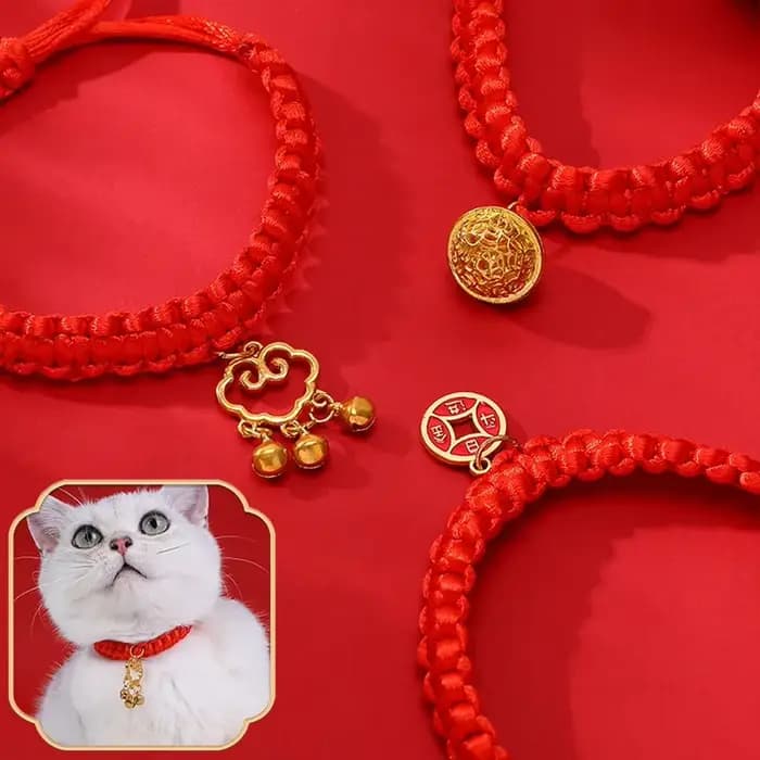 Collier Tressé en Corde Rouge pour Chat Chinois