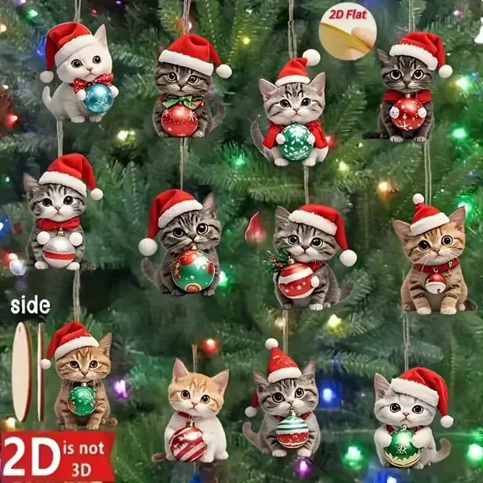 Décorations d'arbre à chat de noël