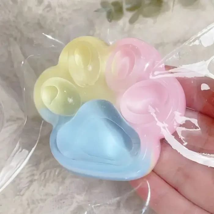 Jouet Squishy Patte de Chat Arc-en-ciel Trois Couleurs