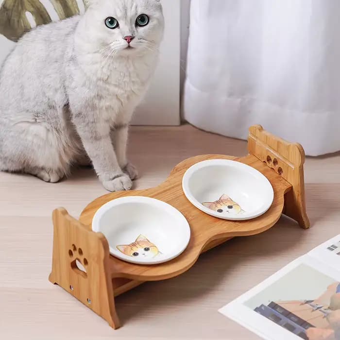 Bol en céramique réglable en hauteur pour chat