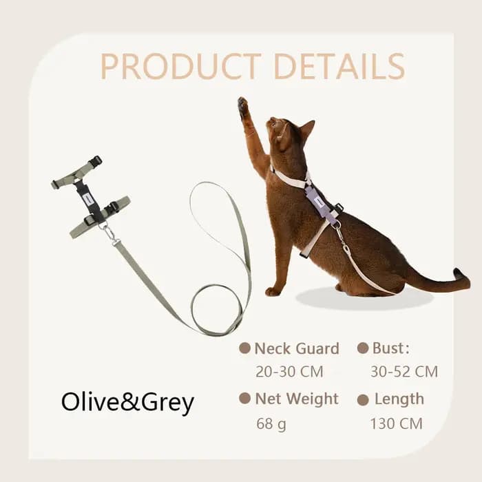 Harnais et laisse anti-évasion en forme de I pour chat HiDREAM – Contrôle facile sans étranglement pour la promenade en extérieur – Gilet anti-torsion pour chats