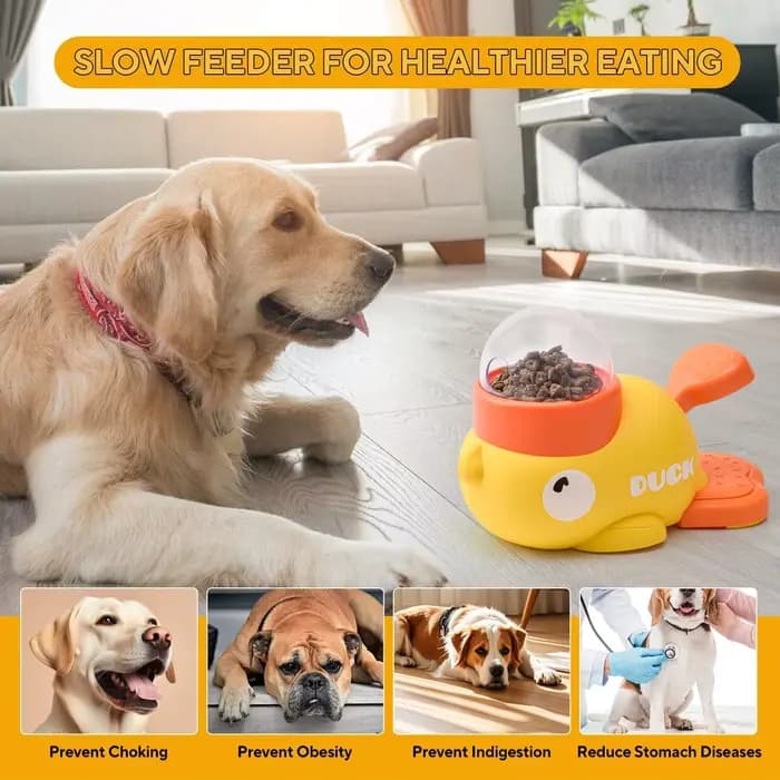 Distributeur de friandises pour animaux de compagnie en forme de canard jaune, jouets interactifs de puzzle, bol pour chien à alimentation lente, soulage l'ennui et favorise une digestion saine