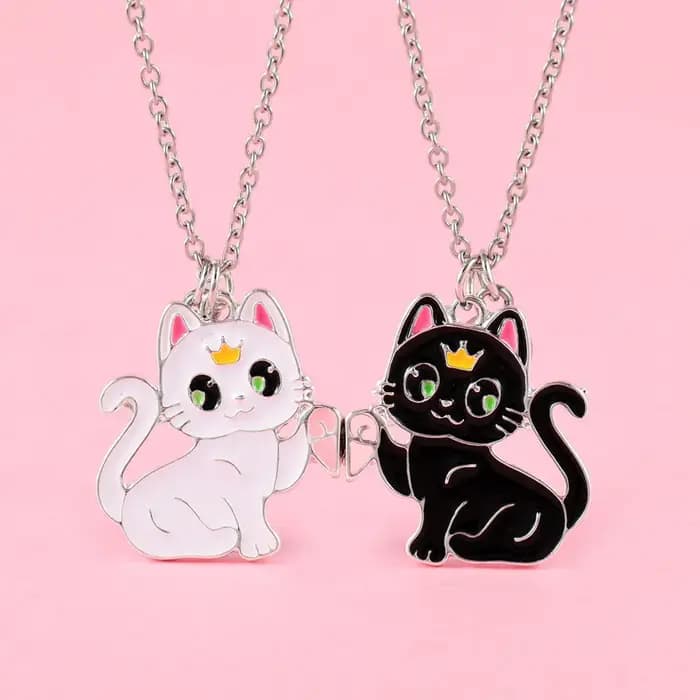 Collier meilleur ami chat Animal de dessin animé pour filles, cadeaux d'amitié à la mode, 2 pièces/ensemble