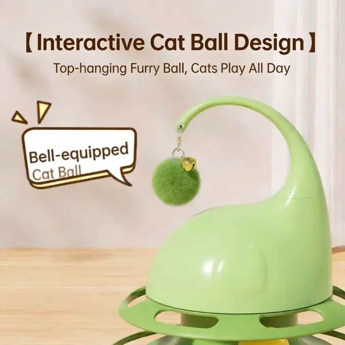 Jouet interactif pour chat en forme de gourde, distributeur de nourriture oscillant à 360° avec clochette, piste de balle pompon, faible bruit, adapté aux chatons