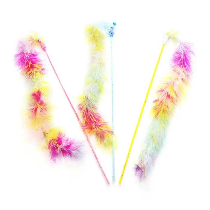 Baguette teaser pour chat en plumes arc-en-ciel, jouet interactif coloré pour chat, jeu amusant de chasse et de gonflage pour chatons et chats adultes,