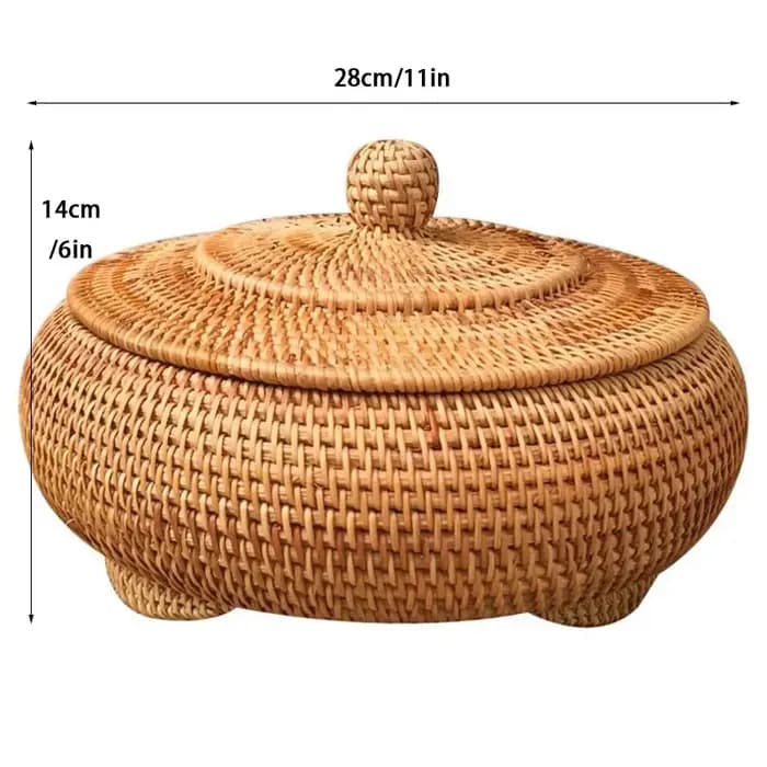 Boîte de rangement en rotin tissé à la main avec couvercle