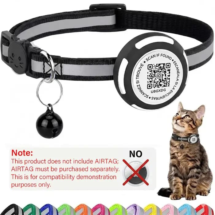 Collier pour chat avec support AirTag et code QR pour le nom de l'animal