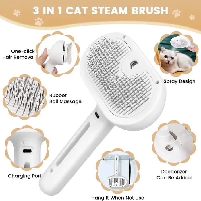 Brosse à Vapeur Électrique 3 en 1 pour Chien et Chat