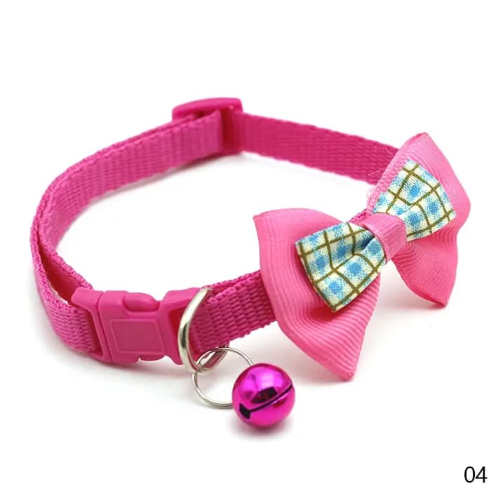 Pet Collar with Bell Cats Checked Bow Adjustable Buckle Neck Strap Puppy Dog