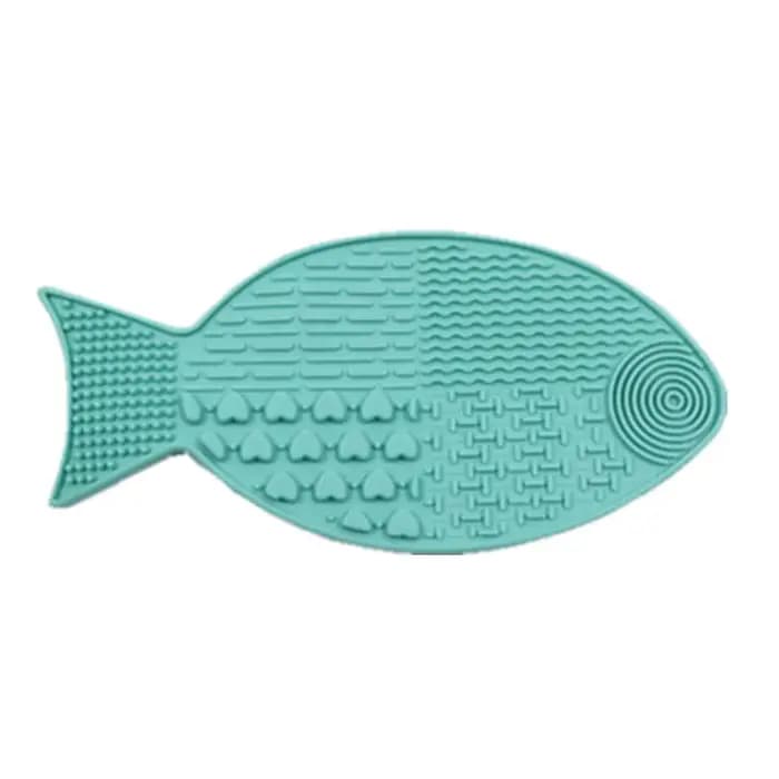 Tapis interactif de léchage de chatons en forme de poisson avec ventouses-tapis d'alimentation pour animaux de