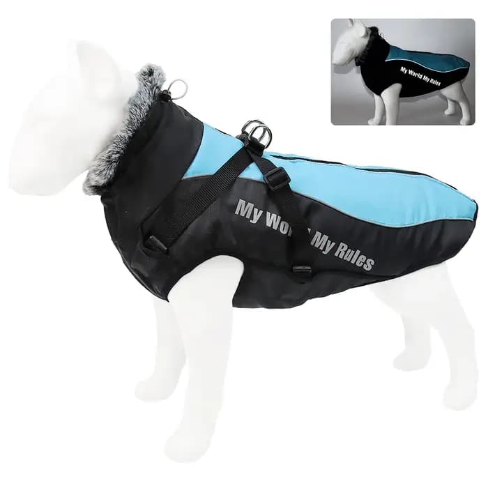 Manteau d'hiver imperméable pour grands chiens avec collier en fourrure SFP