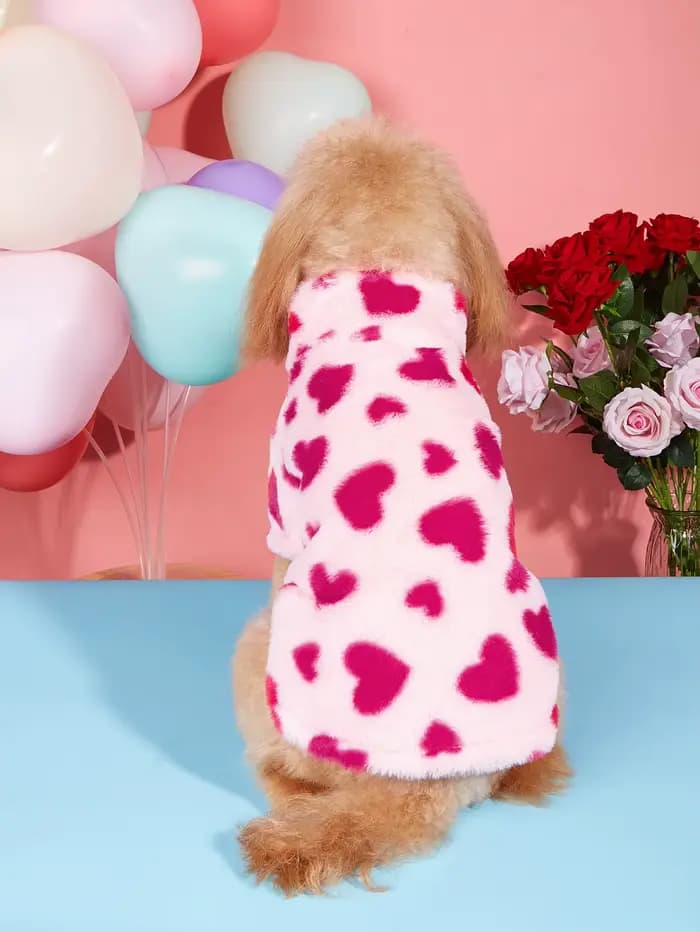 Veste d'hiver Super douce et chaude pour chien, imprimé cœur, en peluche, vêtements de vacances pour