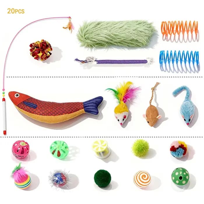 Assortiment de jouets pour chats, 20/40 pièces, combinaison de divers jouets en plastique et en peluche, adaptés à plusieurs chats pour jouer
