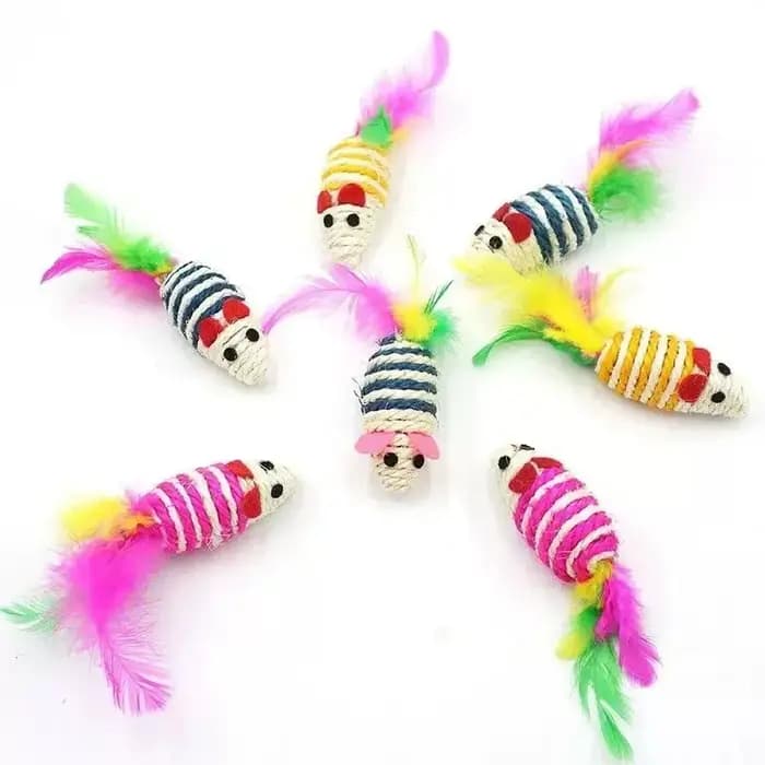 Jouets pour animaux de compagnie et souris, 100 pièces/lot, à mâcher, en Sisal, à gratter, entraînement interactif, jouets pour chaton, fournitures pour chats