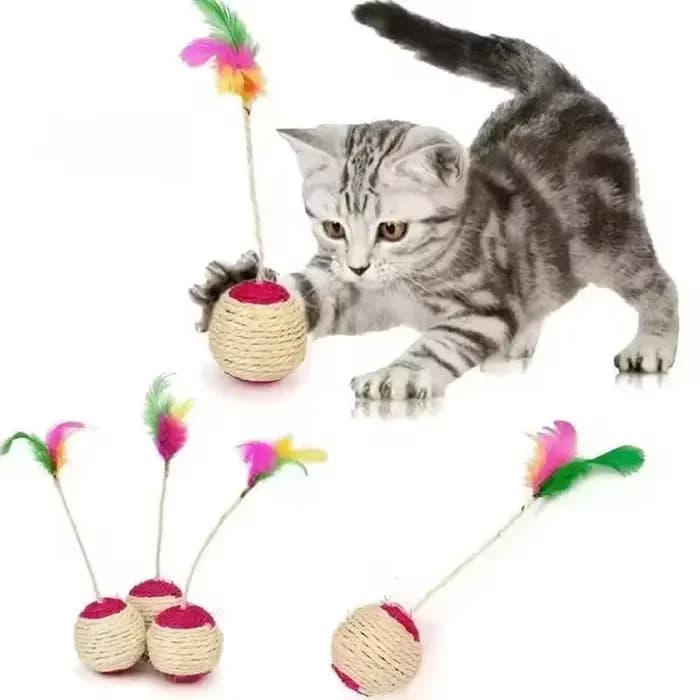 Jouet Interactif pour Chat, Plumes Colorées, Balle de Couverture, Griffe de Meulage, Volant en Sisal