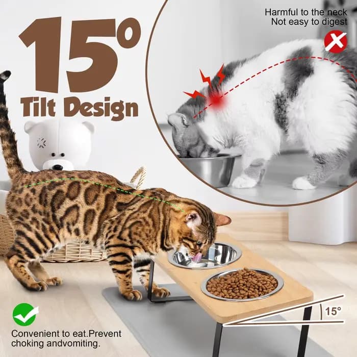 Bols surélevés pour chat avec tapis alimentaire 15 ° Plats pour chats
