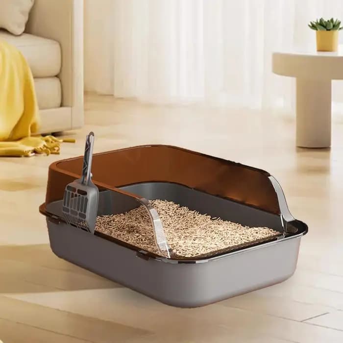 Bac à litière ouvert pour chaton, toilettes anti-éclaboussures, tamisage sur le côté haut, plateau à litière semi-fermé pour chats d'intérieur pour chat âgé jeune chat