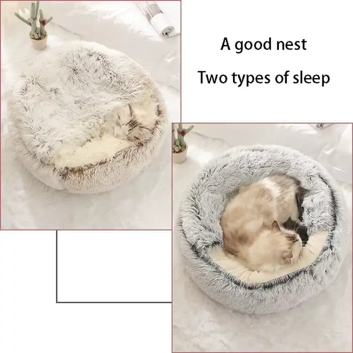 Lit Rond en Peluche Douce avec Juste pour Animaux de Compagnie, Matelas Chaud, Nid de Couchage, Dive