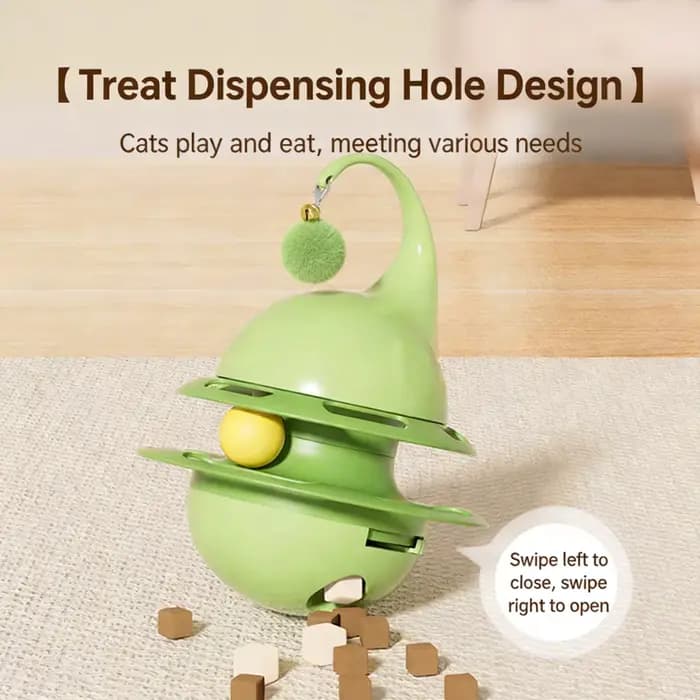 Jouet interactif pour chat en forme de gourde, distributeur de nourriture oscillant à 360° avec clochette, piste de balle pompon, faible bruit, adapté aux chatons